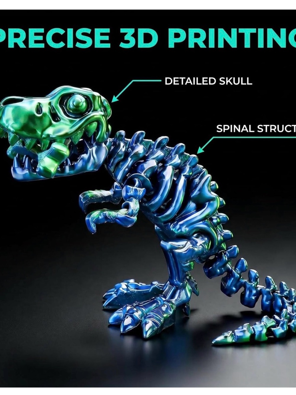 Flexible joints 3D Printed Dinosaur Skeleton T-Rex Articulated Figure 8.5in